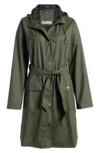 Rains Jacket. Green Waterproof trench-style coat. 