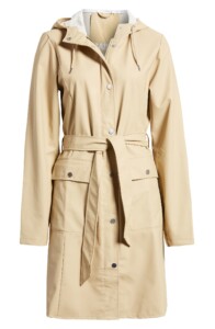 Rains Jacket. Stone color, waterproof rain trench-style coat. 