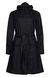 Rains Jacket. Black trench-style waterproof rain coat. 