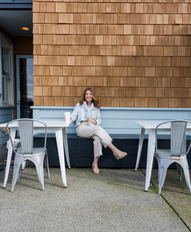 Frank & Eileen Belfast Peacoat, Eileen button up and Galway wide-leg, cropped jean.