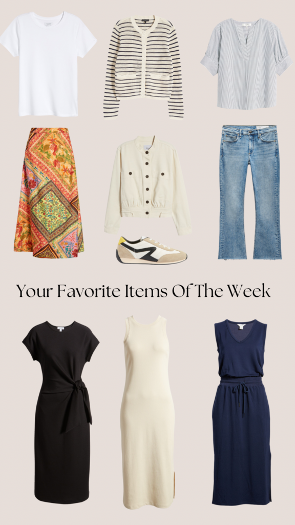 Your favorite items of the week. Jackets, sneakers, jeans, skirts and dresses.