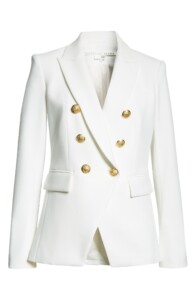 White blazer with gold buttons