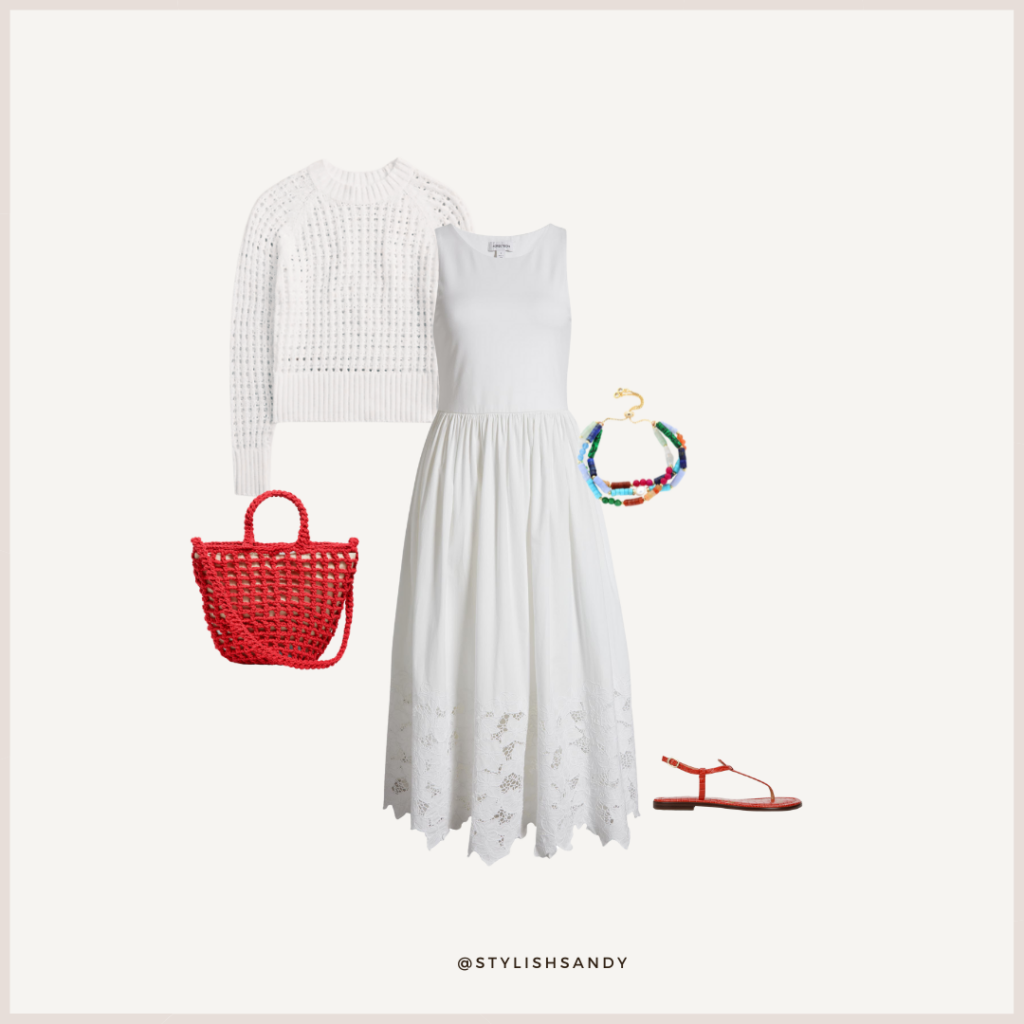 Summer white dress with red accessories