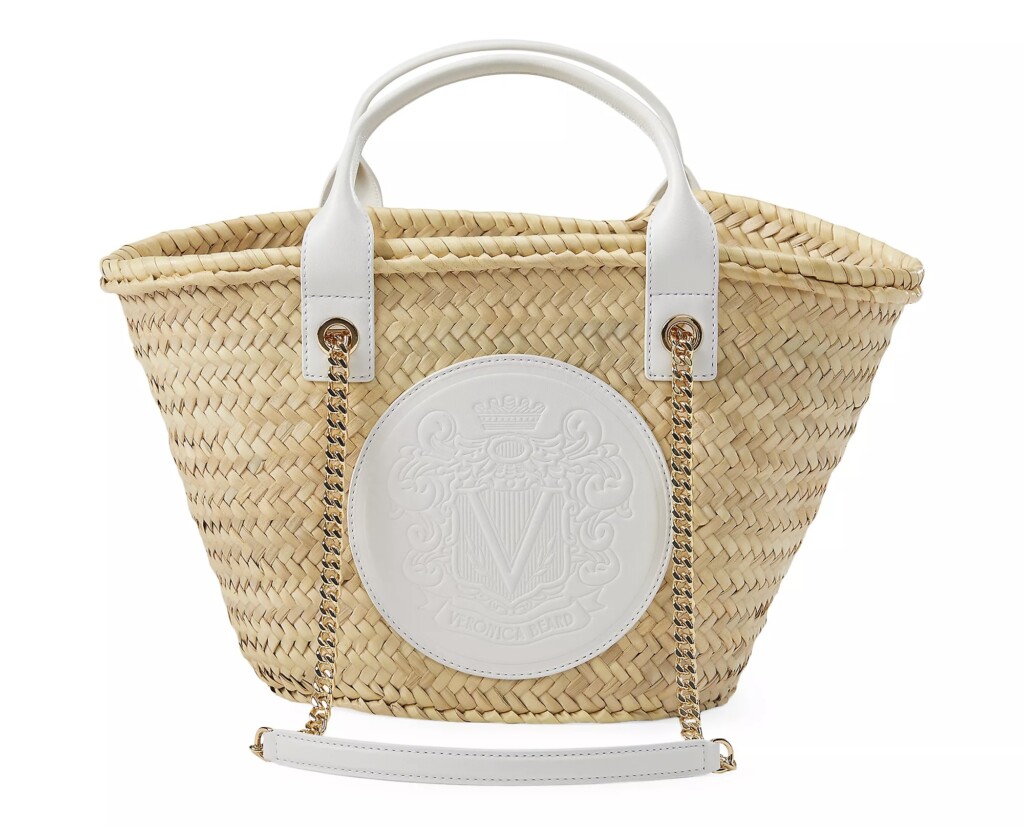 Veronica Beard Straw Crest Patch Basket Bag