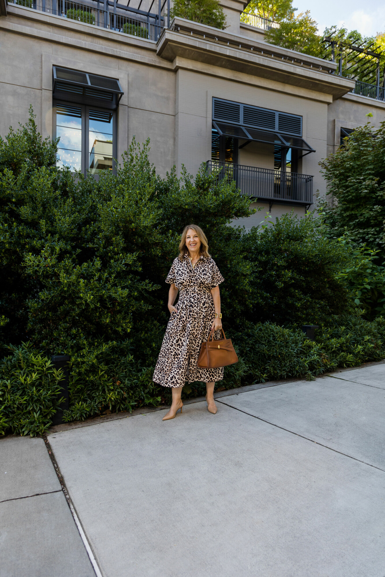 Anthropologie dress and veronica beard bag