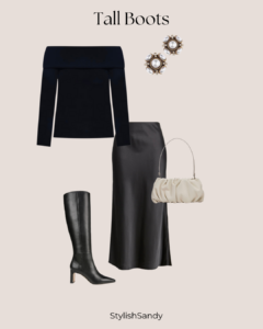 Holiday outfit - Tall boot, silk slip skirt and sweater outfit