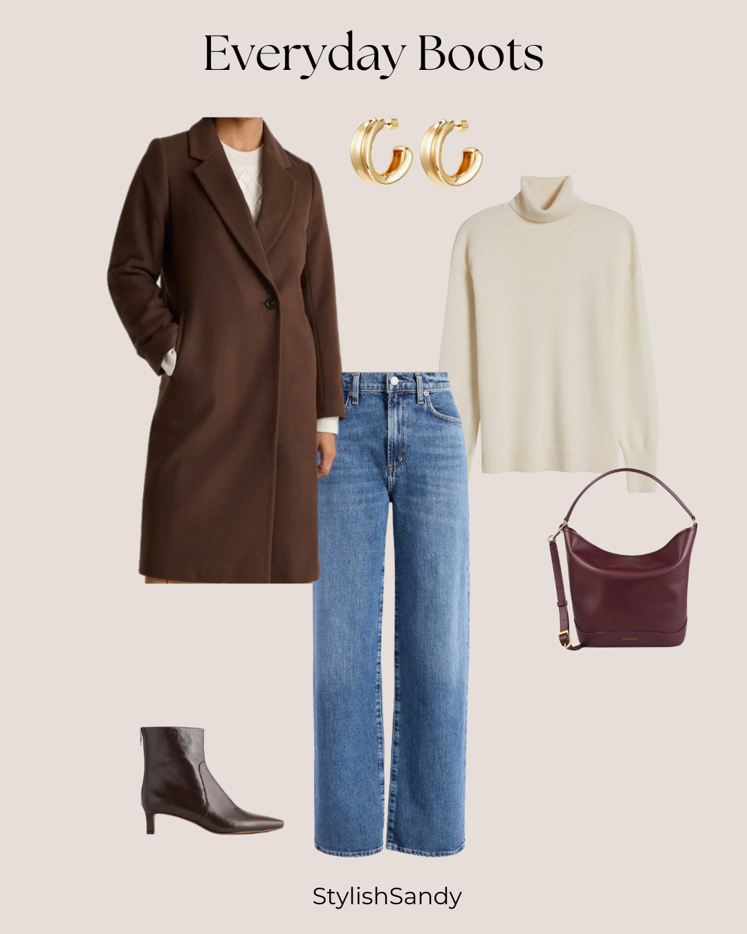 fall outfit with brown coat and boots