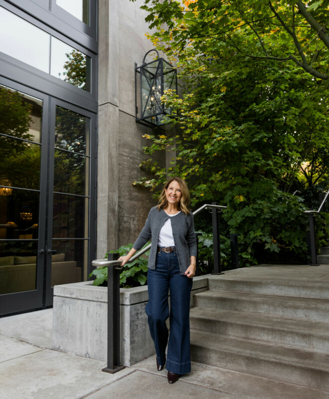 wide-leg jeans, overcoat