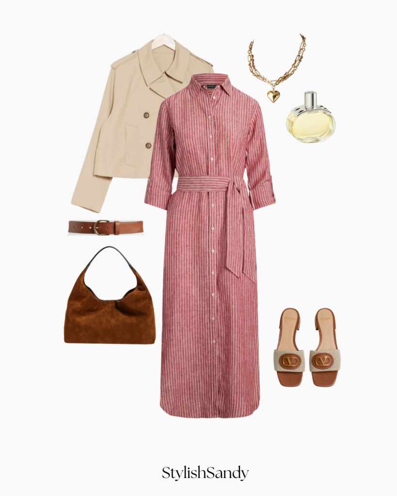 Ralph Lauren Shirt Dress, Madewell bag, Steve Madden Jacket, and Valentino slides