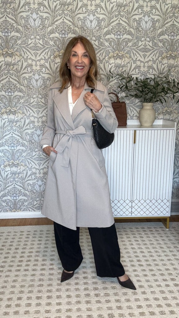 quince trench, trousers and washable silk blouse