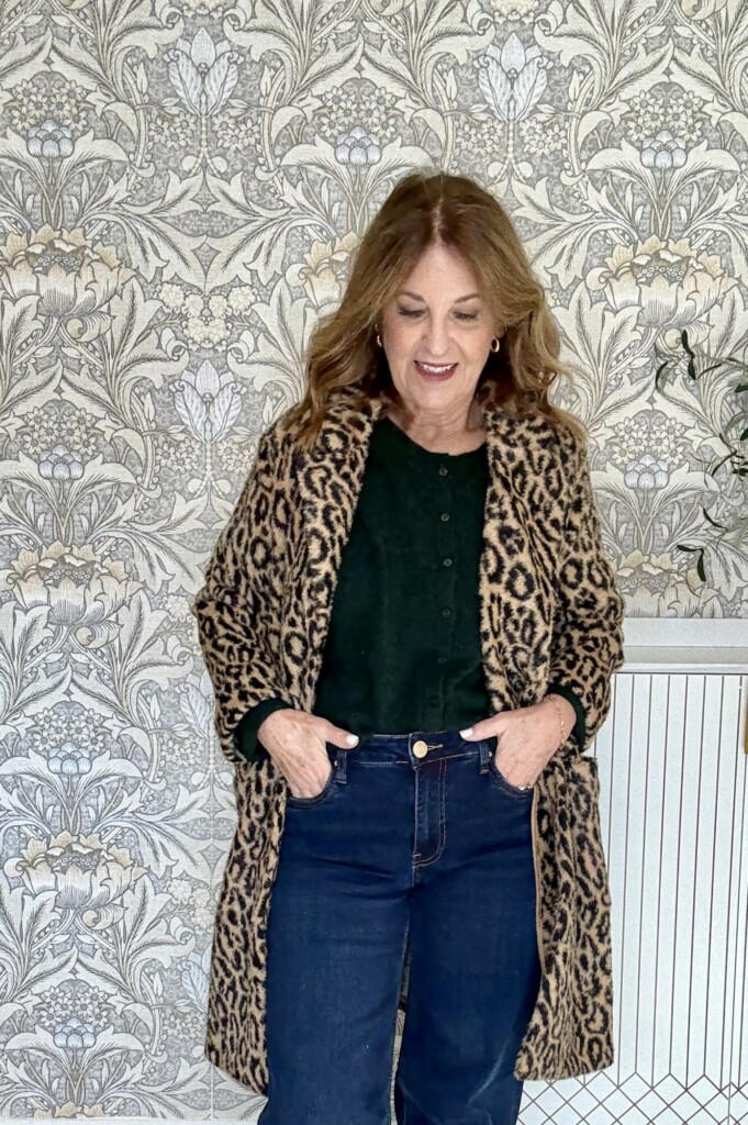 Evereve leopard jacket, cardigan, wide-leg jeans