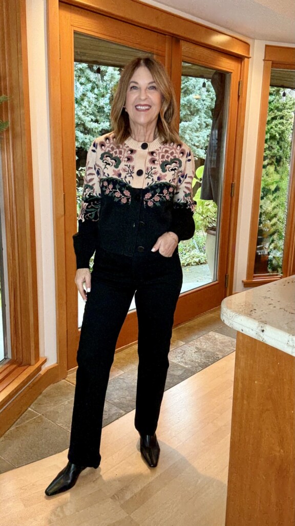 farm rio sweater and coated paige anessa jeans. part of black friday sales 2025