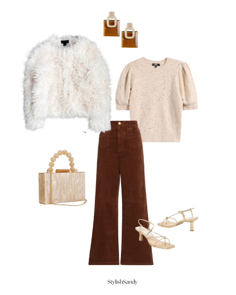 Holiday faux fur and corduroy outfit