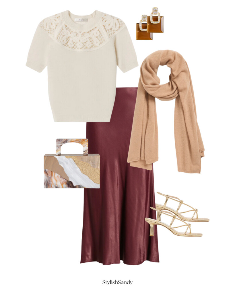 frame sweater and skirt outfit