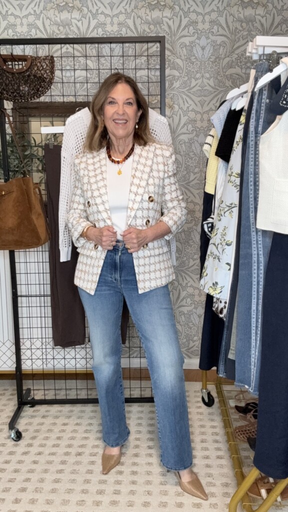 Mother Realxed kick it jean, and Veronica Beard blazer