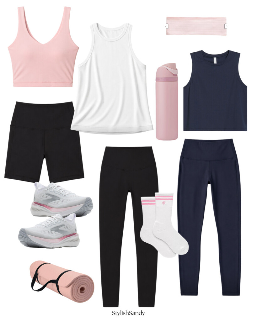 yoga outfits, pink, black and navy