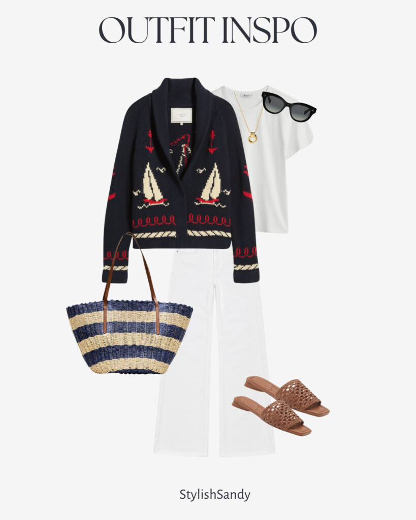 The Great nautical cardigan and white mother twister jeans